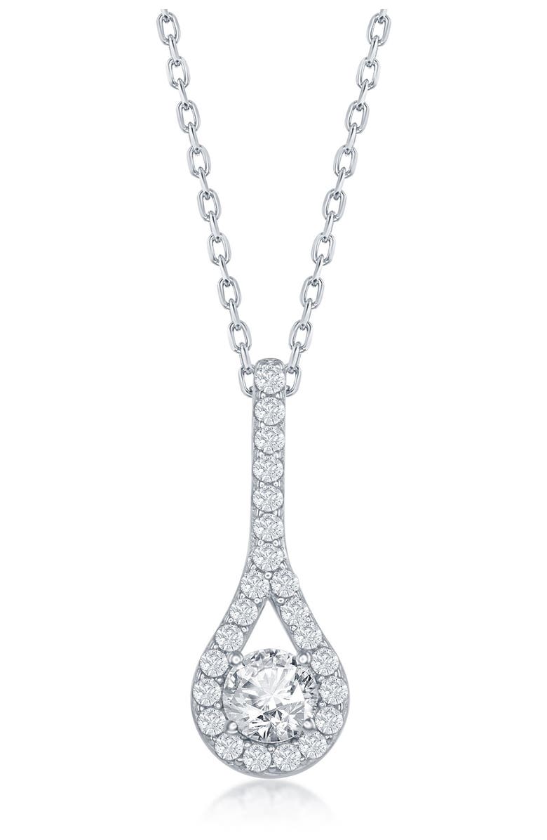 SIMONA Sterling Silver CZ Teardrop Pendant Necklace, Main, color,