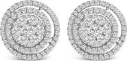 Haus of Brilliance 14K Gold 1 3/8 Cttw Diamond Cluster and Double Halo Stud Earring