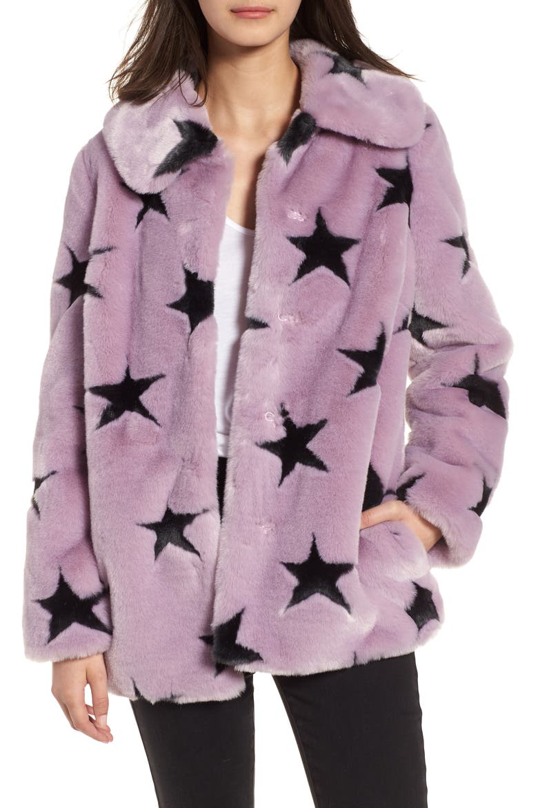 Faux Fur Swing Coat, Main, color, LAVENDER/ GREYDNU