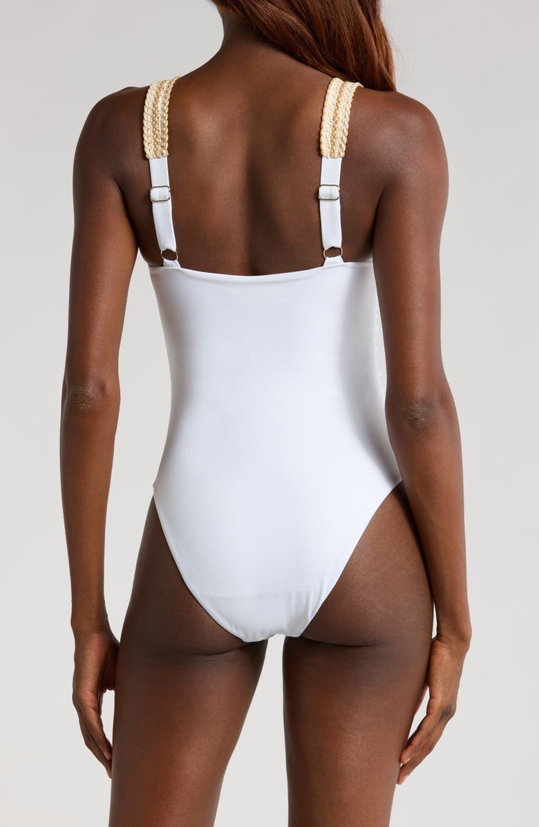 Ramy Brook Myra One-Piece Swimsuit, Alternate, color, White/ Gold Embroidery