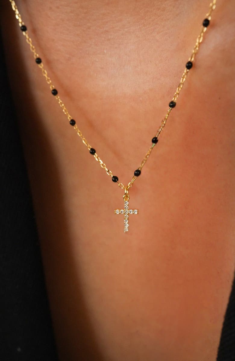 Argento Vivo Sterling Silver Black Enamel Pavé Cross Pendant Necklace, Alternate, color, Gold