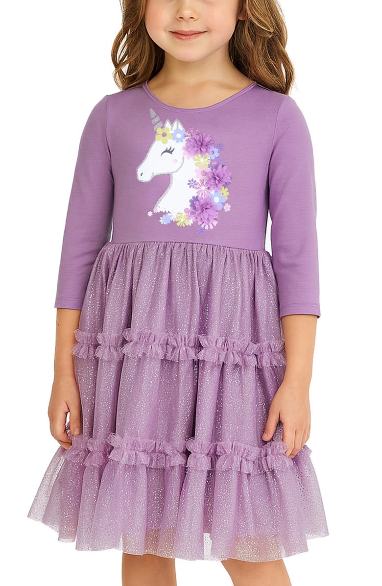 Zunie Kids' Unicorn 3D Flower Tiered Dress, Alternate, color,