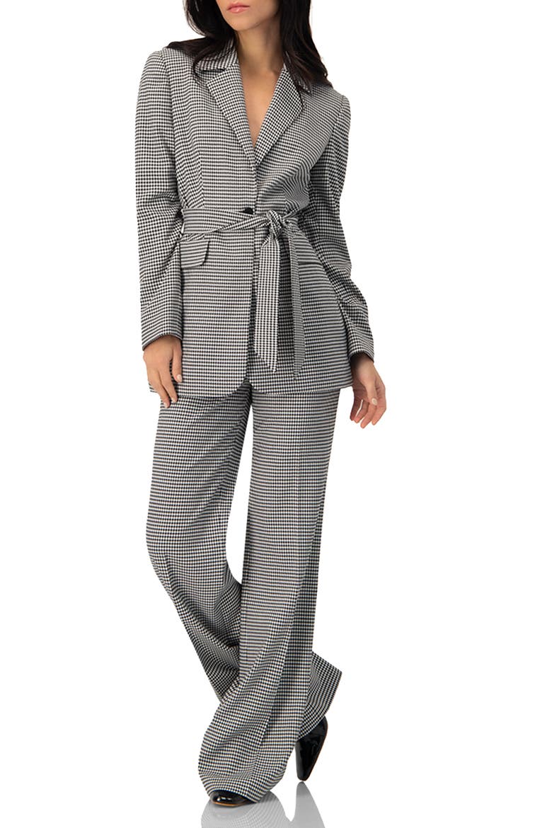 Semi-flared Houndstooth Tailored Trousers, Alternate, color, Black