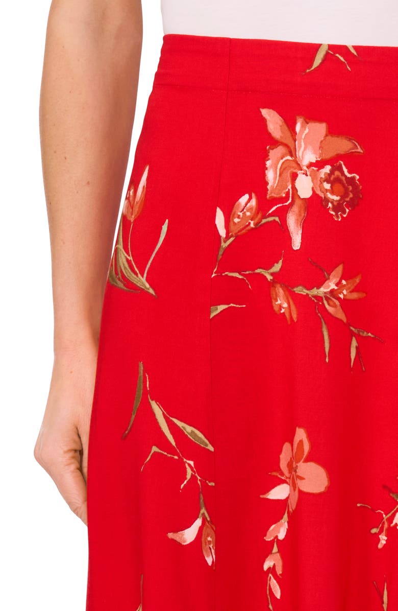 CeCe Floral Print Maxi Skirt, Alternate, color, Fiery Red