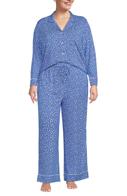 Lands' End Cooling 2 Piece Pajama Set In Sapphire Gem Blue Floral Vine