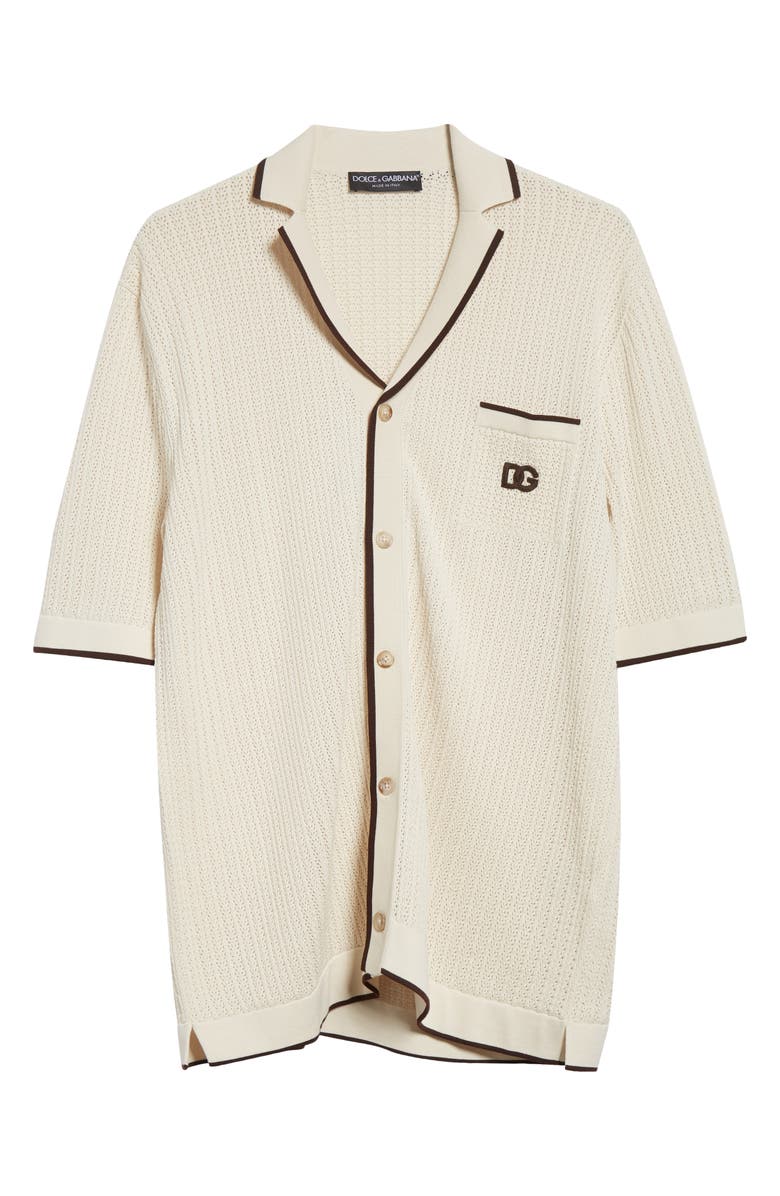 Dolce&Gabbana Logo Embroidered Pointelle Knit Camp Shirt, Alternate, color, M2826 Beige Chiarissimo