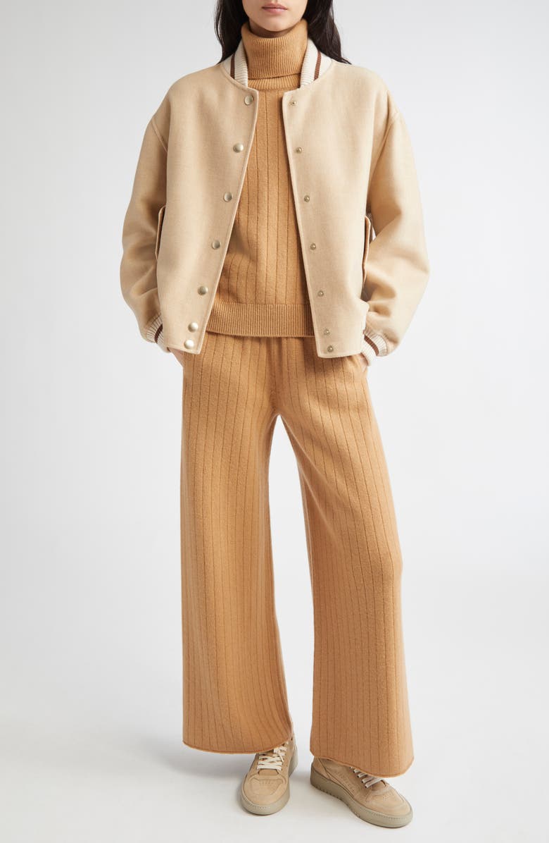 Eleventy Wool Varsity Jacket, Alternate, color, Sand And Vicuna