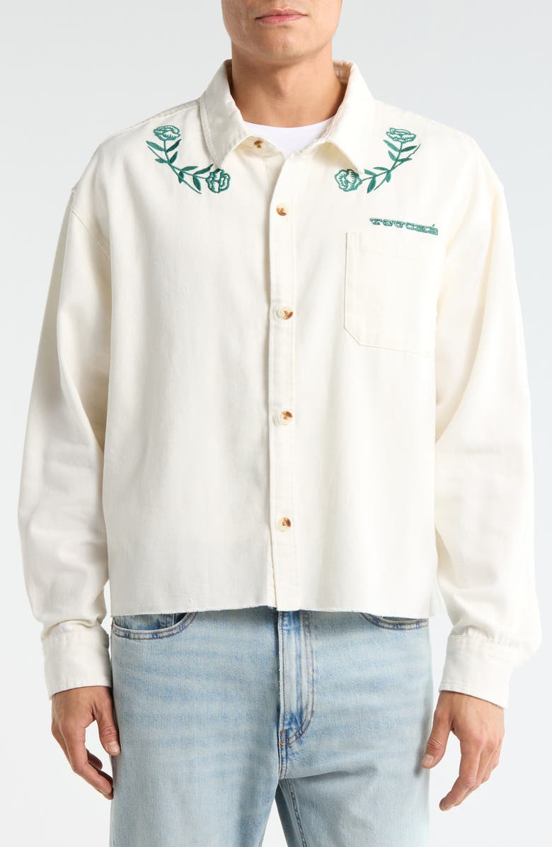 PacSun Touché Floral Embroidered Cotton Button-Up Shirt Jacket, Alternate, color, Cream