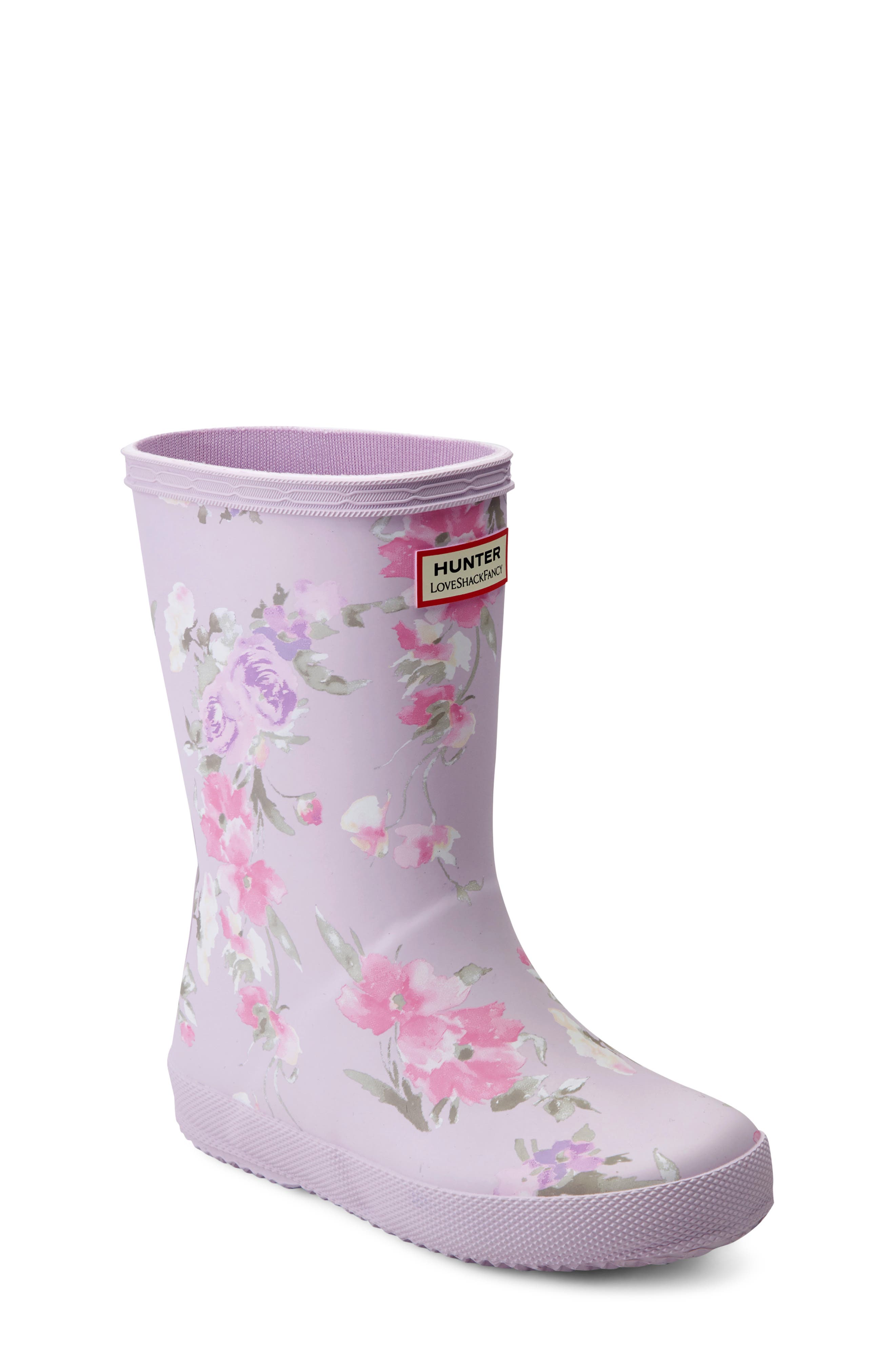 x LoveShackFancy Kids' First Classic Rain Boot, Main, color, HAPPY THOUGHTS PRINT