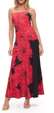 O.L. Printed Strapless Maxi Dress