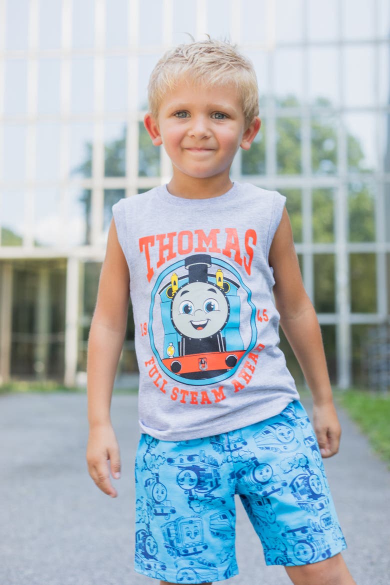 3pc Tank Top, Tee & Shorts Set, Alternate, color, Blue /Gray /Red