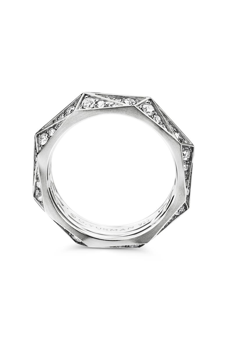 Torqued Faceted Band Ring in Sterling Silver with Pavé Diamonds, Alternate, color, STERLING SILVER