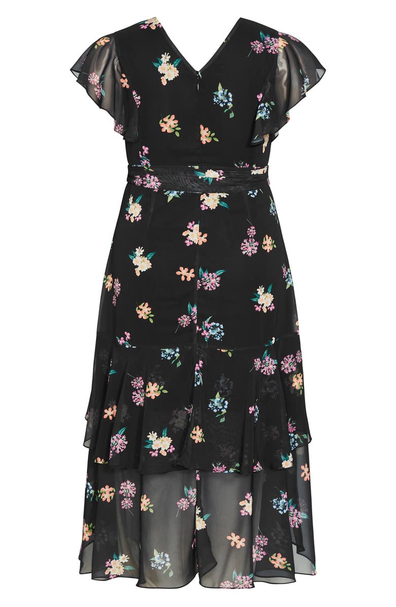 City Chic Floral High-Low Faux Wrap Midi Dress, Alternate, color,