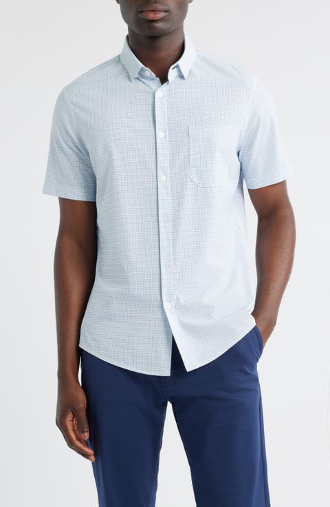 Leeward Trim Fit Microprint Short Sleeve Button-Up Shirt