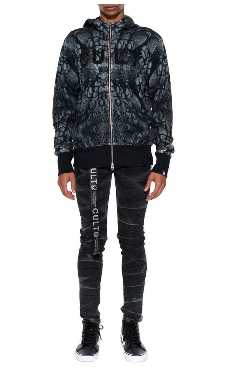 Cult of Individuality Raven Sublimation Split Zip Hoodie, Alternate, color, 