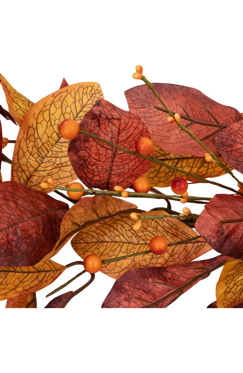Northlight Autumn Magnolia Leaves and Mixed Berries Artificial Fall Harvest Garland - 5' x 8", Alternate, color, Red