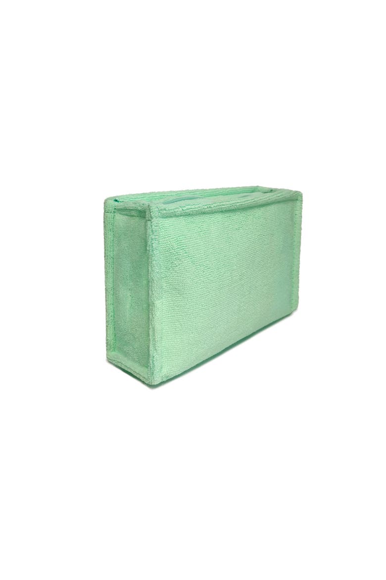 Seafoam Block Velvet Cosmetic Bag, Alternate, color, Bright Green
