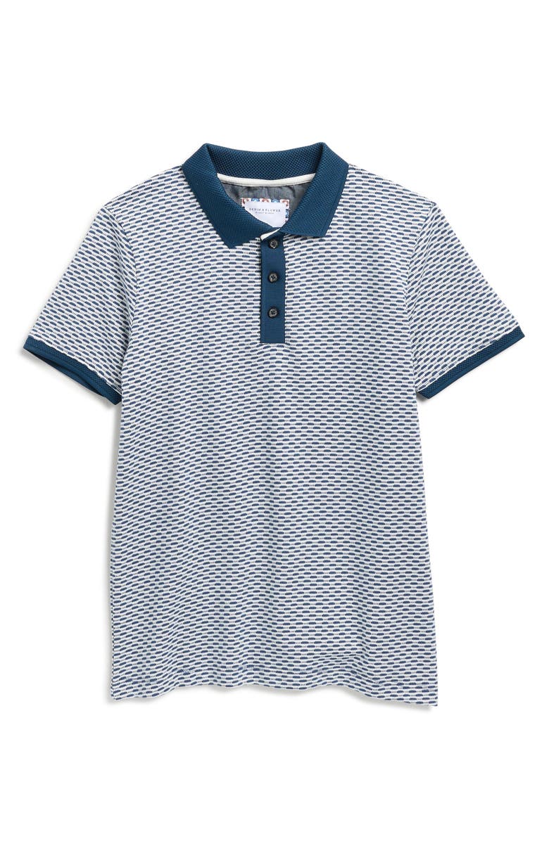 DENIM AND FLOWER Kids' Contrast Trim Cotton Knit Polo, Main, color, Blue