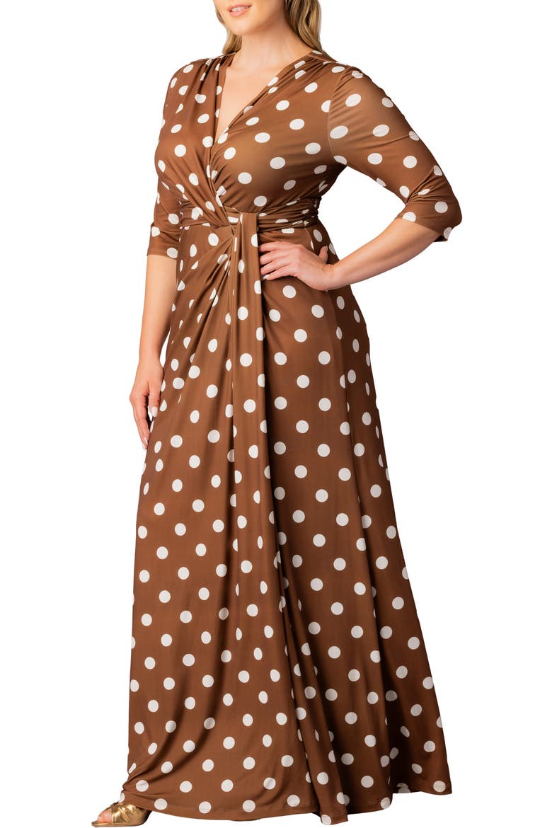 Evening Romance Stretch Jersey Gown, Alternate, color, CHOCOLATE POLKA DOT