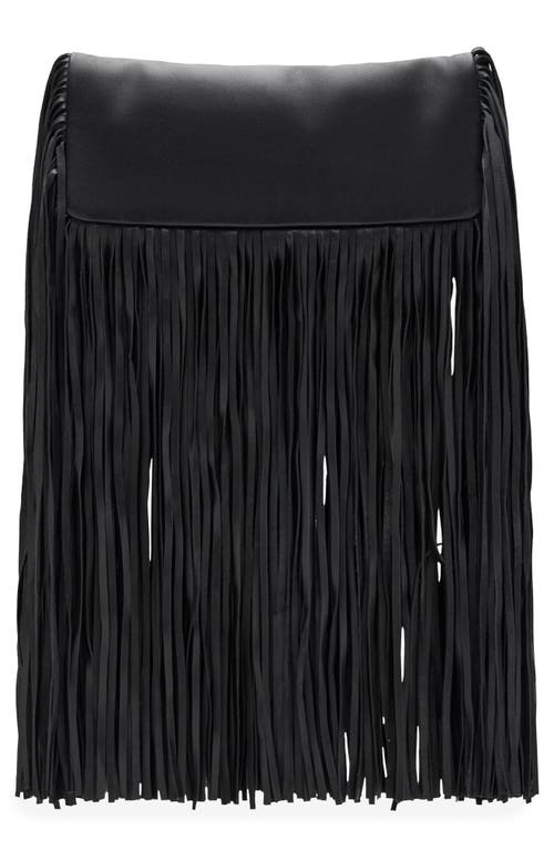 Mango Fringe Leather Clutch In Black