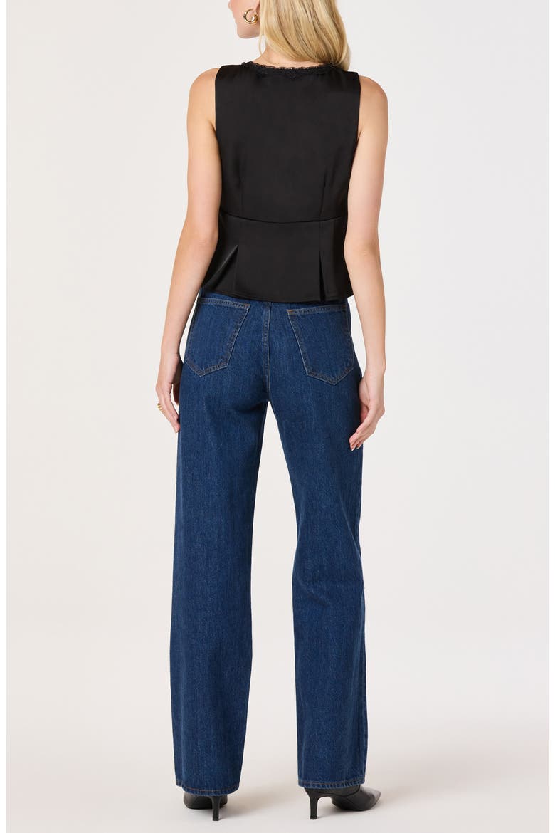 Myrna Lace-Trimmed Satin Top, Alternate, color, BLACK