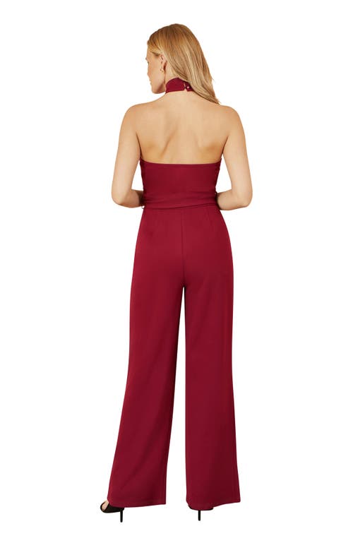 Yumi Cross Over Halter Neck Jumpsuit In Burgundy