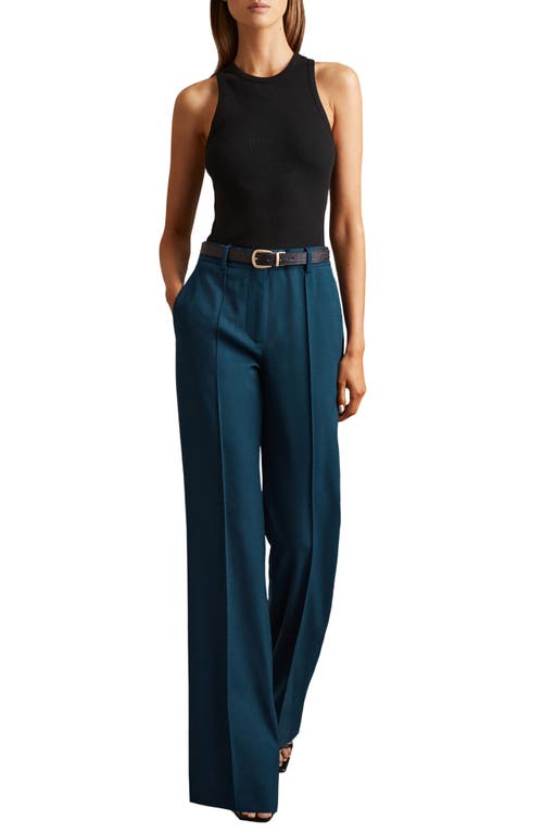 Reiss Teal Wide Leg Wool Blend Suit Trousers In Teal