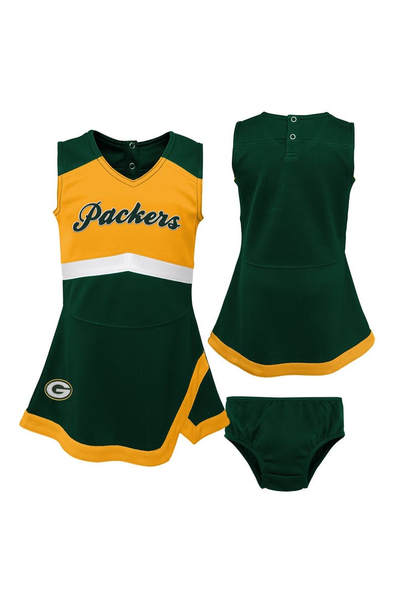 Outerstuff Girls Toddler Green Green Bay Packers Cheer Captain Dress with Bloomers, Alternate, color, Green