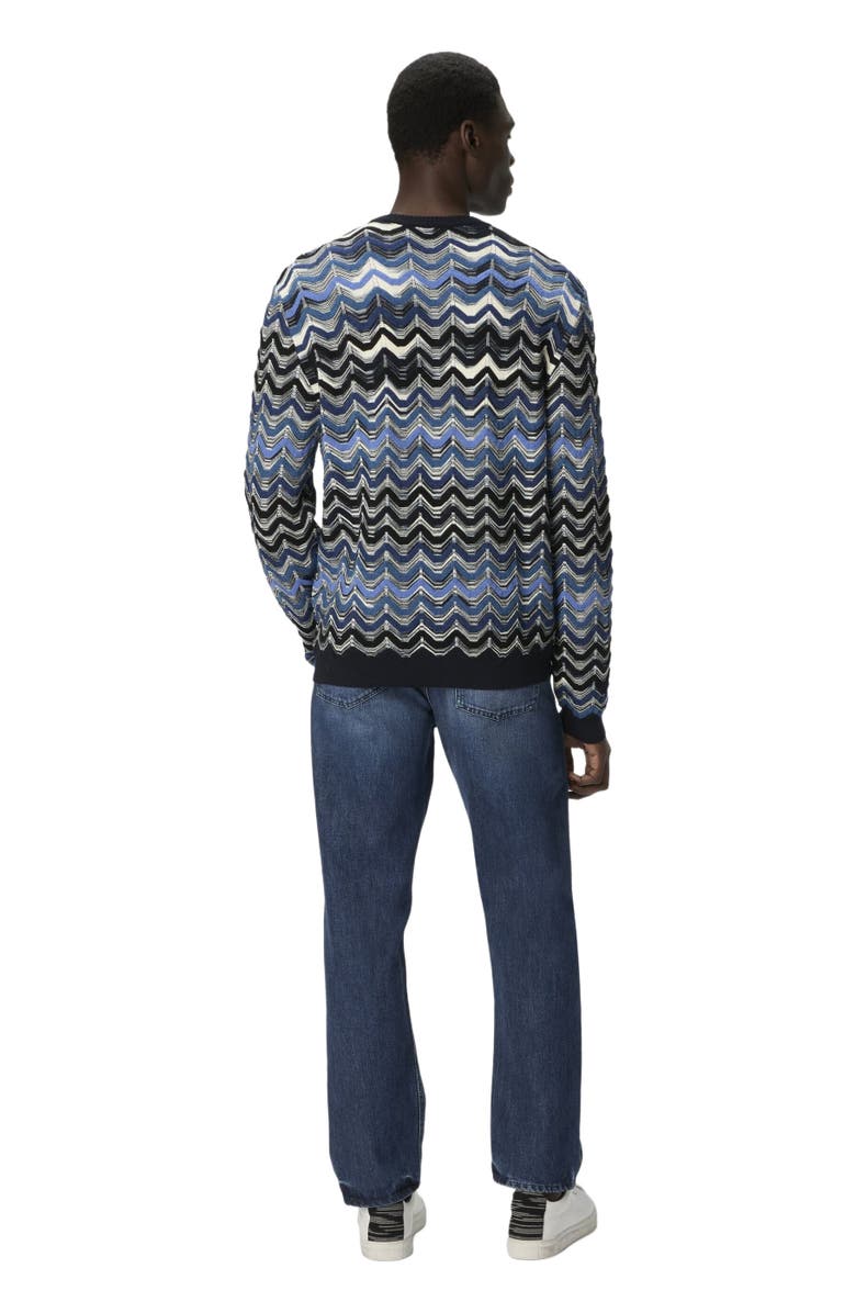 Missoni Crew Neck Sweater With Geometric Zigzag Pattern, Alternate, color, Blue