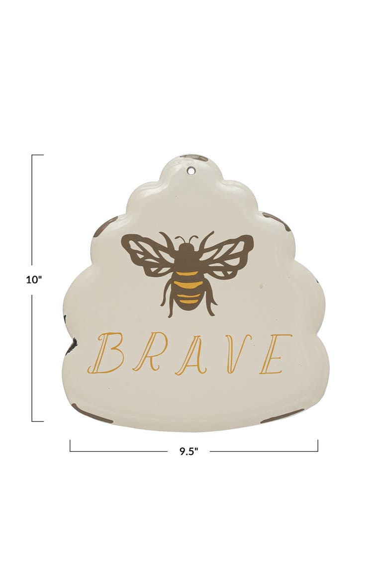Enameled Metal Wall Décor with Bee "Brave", Alternate, color, Multicolor