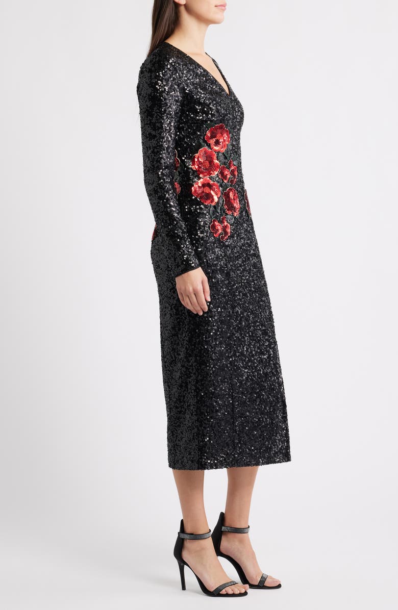 Elie Tahari The Aurora Long Sleeve Sequin Dress, Alternate, color, Noir Black