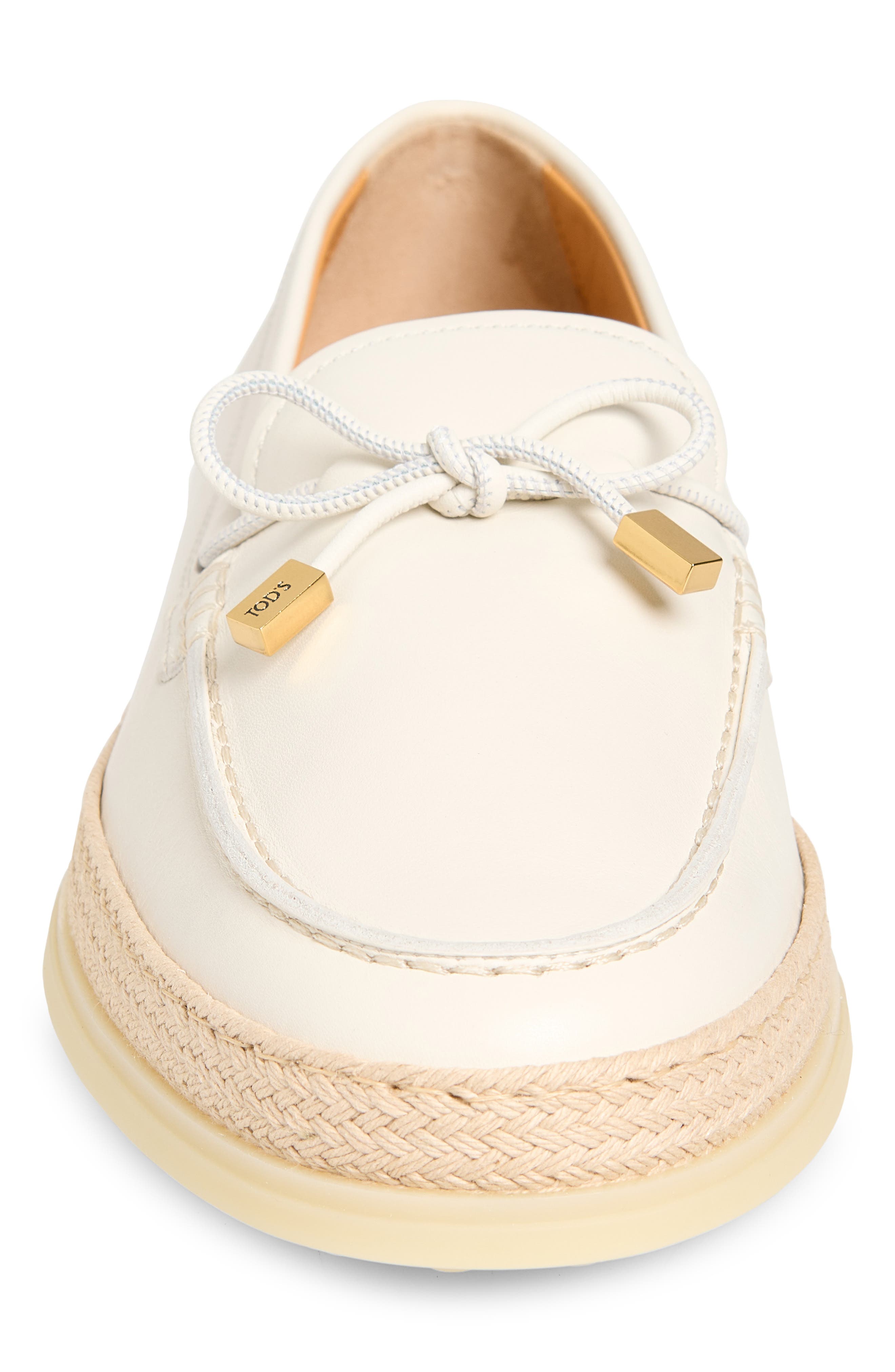 Tod's Raffia Trim Boat Shoe, Alternate, color, Bianco Calce