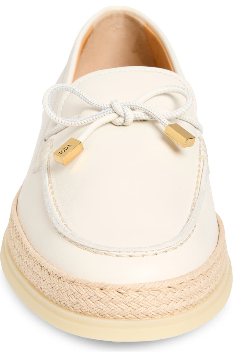 Tod's Raffia Trim Boat Shoe, Alternate, color, Bianco Calce