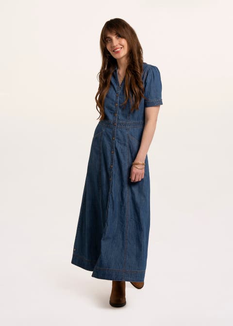 Apple Short Sleeve Maxi Denim Dress