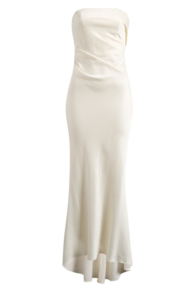 Lucile Strapless Satin Gown with Train, Alternate, color, BONE