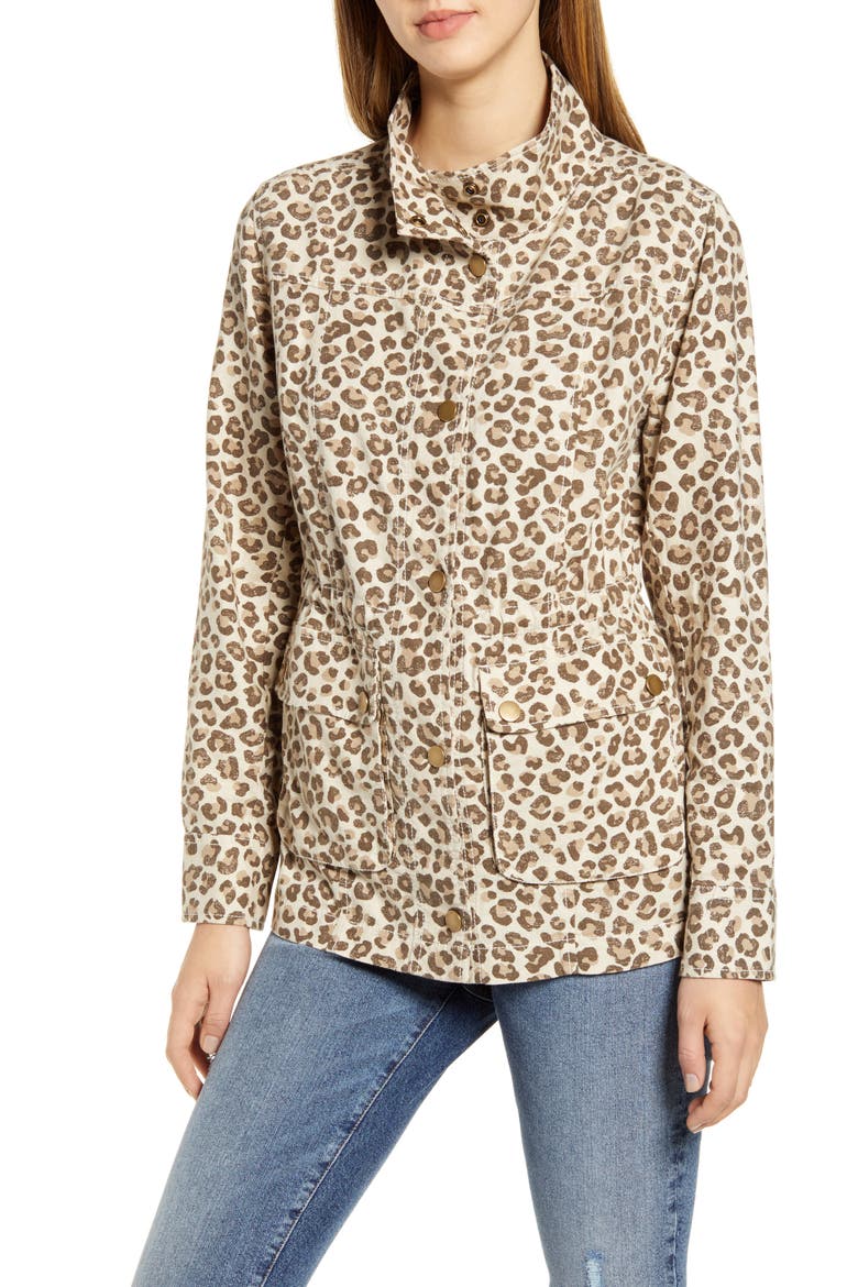 Cinch Waist Linen Blend Utility Jacket, Alternate, color, BEIGE OYSTER LEOPARD DISTRESS