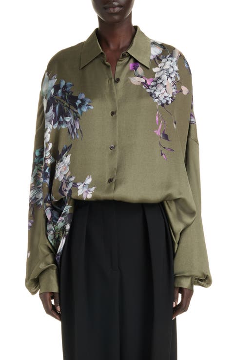 Casia Floral Print Oversize Button-Up Shirt