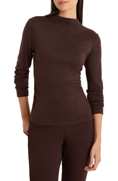 Everyday Sparkle Ruched Mock Neck Sweater