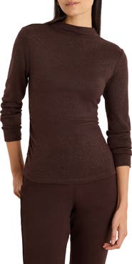 NIC+ZOE Everyday Sparkle Ruched Mock Neck Sweater