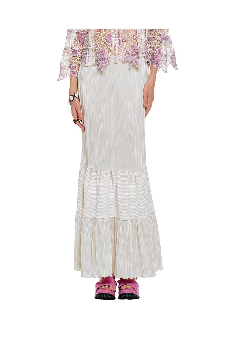 Plisse Tiered Maxi Skirt, Main, color, Cream