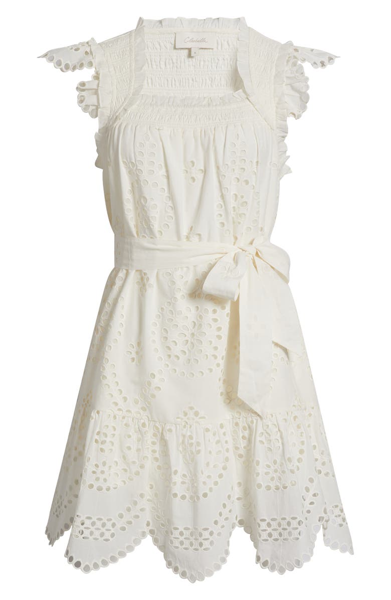 Cleobella Mireya Cotton & Linen Eyelet Minidress, Alternate, color, Ivory