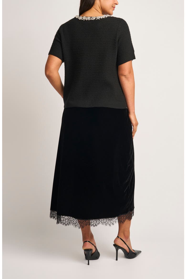 Embellished Short Sleeve Cardigan, Alternate, color, RICH BLACK