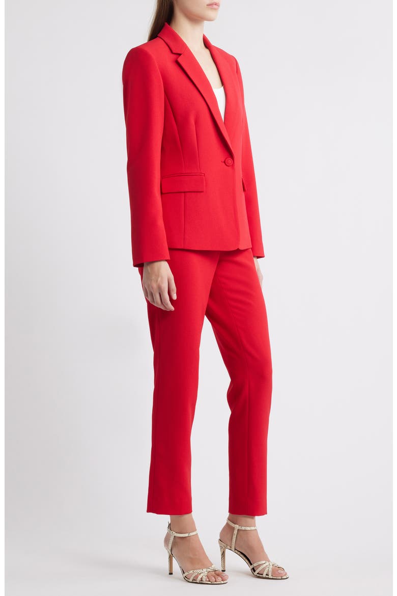 One-Button Crepe Jacket & Pants Set, Alternate, color, RED