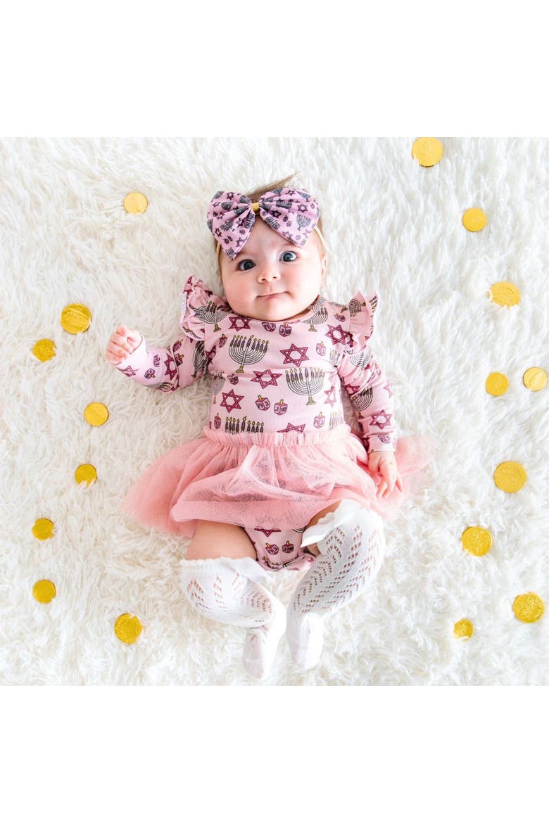 Hanukkah Long Sleeve Tutu Bodysuit, Alternate, color, Pink