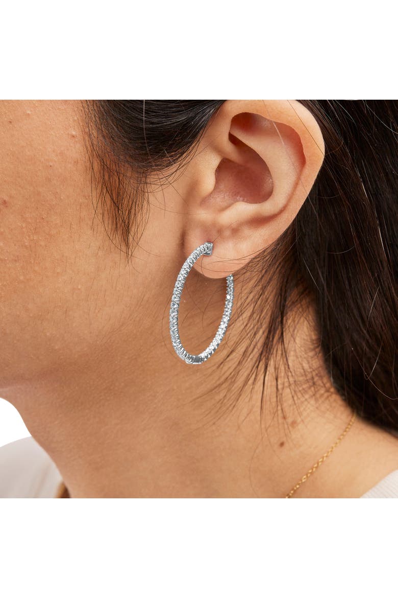 14K White Gold 1 1/2 Cttw Lab Grown Diamond Inside Out Hoop Earrings, Alternate, color, White
