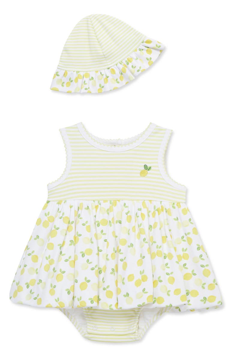 Little Me Lemons Skirted Bodysuit & Hat Set, Main, color,