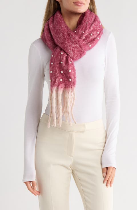 Faux Pearl Fringe Scarf
