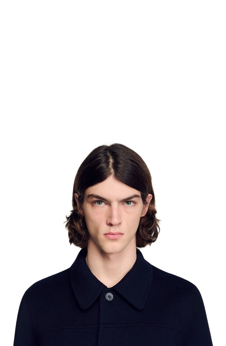 SANDRO Wool jacket with regular collar, Alternate, color, Navy Blue