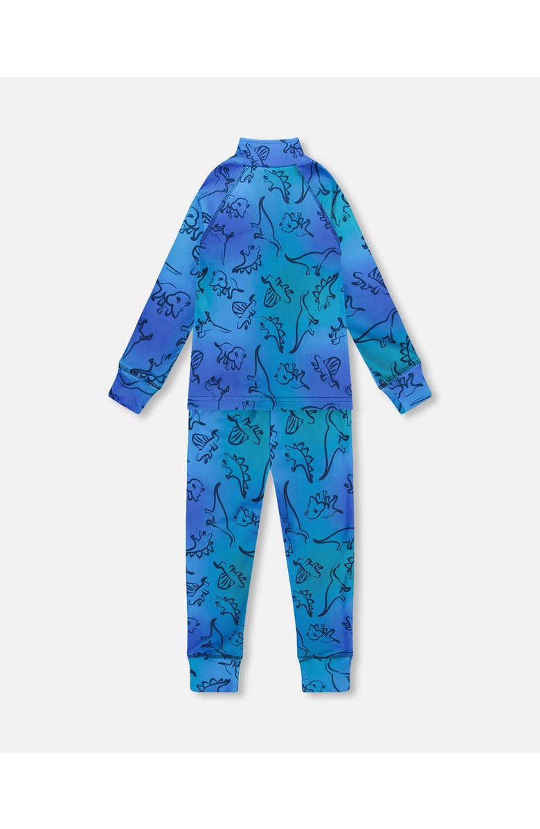 Deux par Deux Two-Piece Thermal Underwear Set Dinosaur, Alternate, color, Blue Gradient