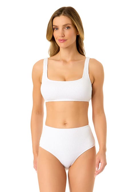 Women's Live In Color Textured Classic Square Neck Bralette Bikini Swim Top